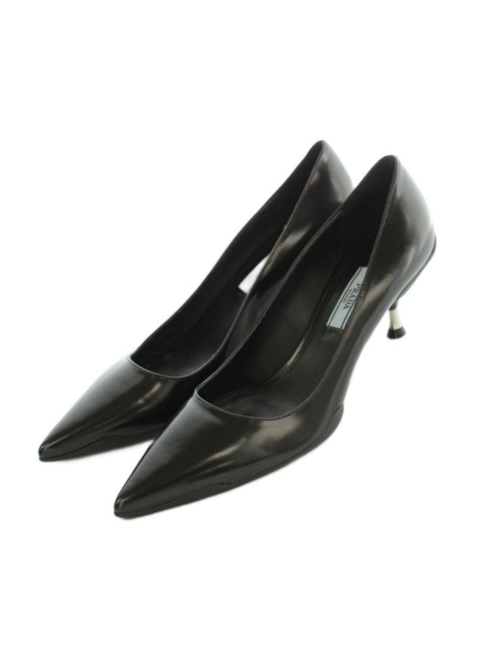 Prada Pumps Pointed Toe Kitten Heels Leather Black